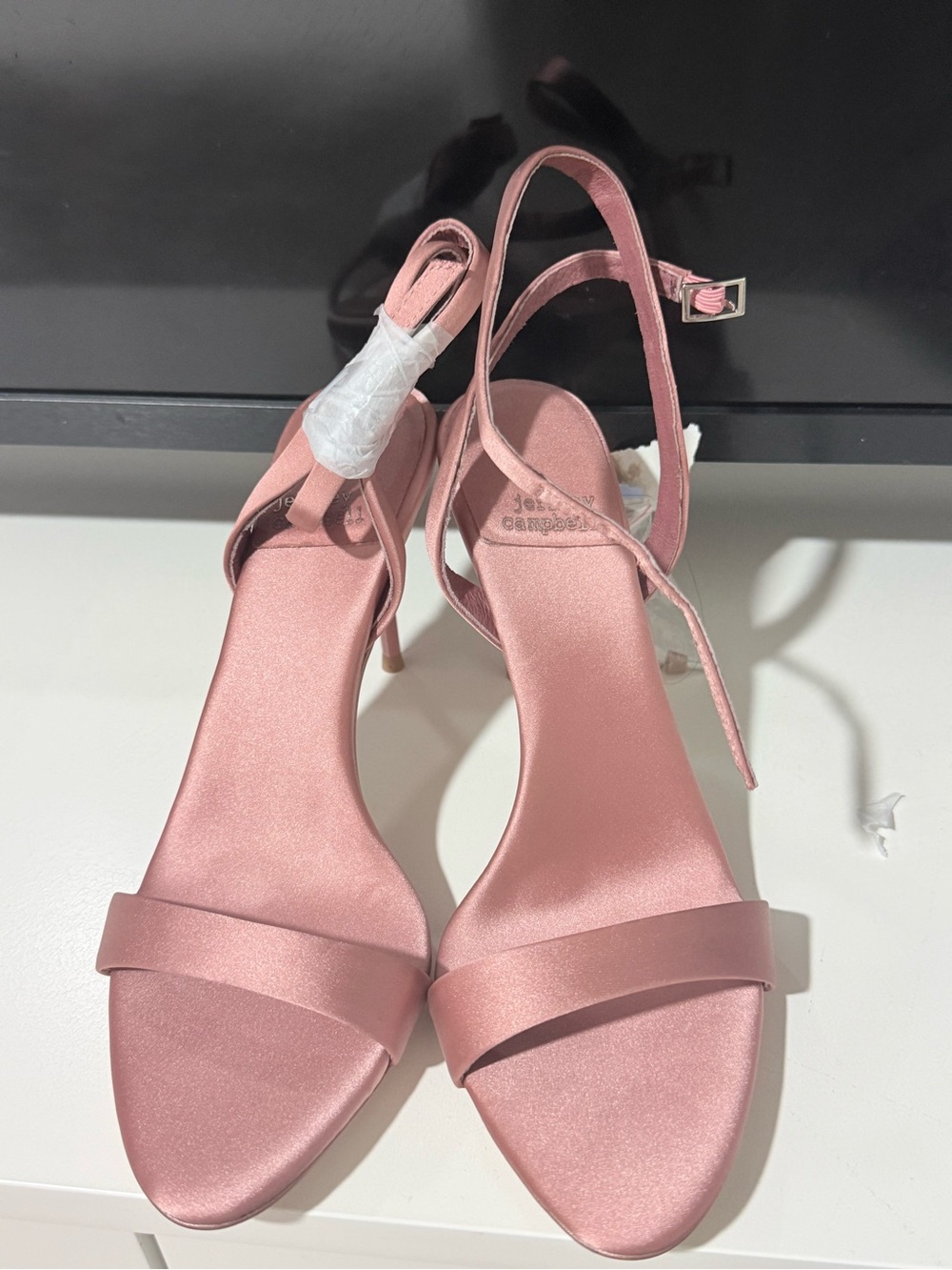 Jeffrey Campbell Blossmz Ankle Strap
Satin Sandal in Rose Satin
